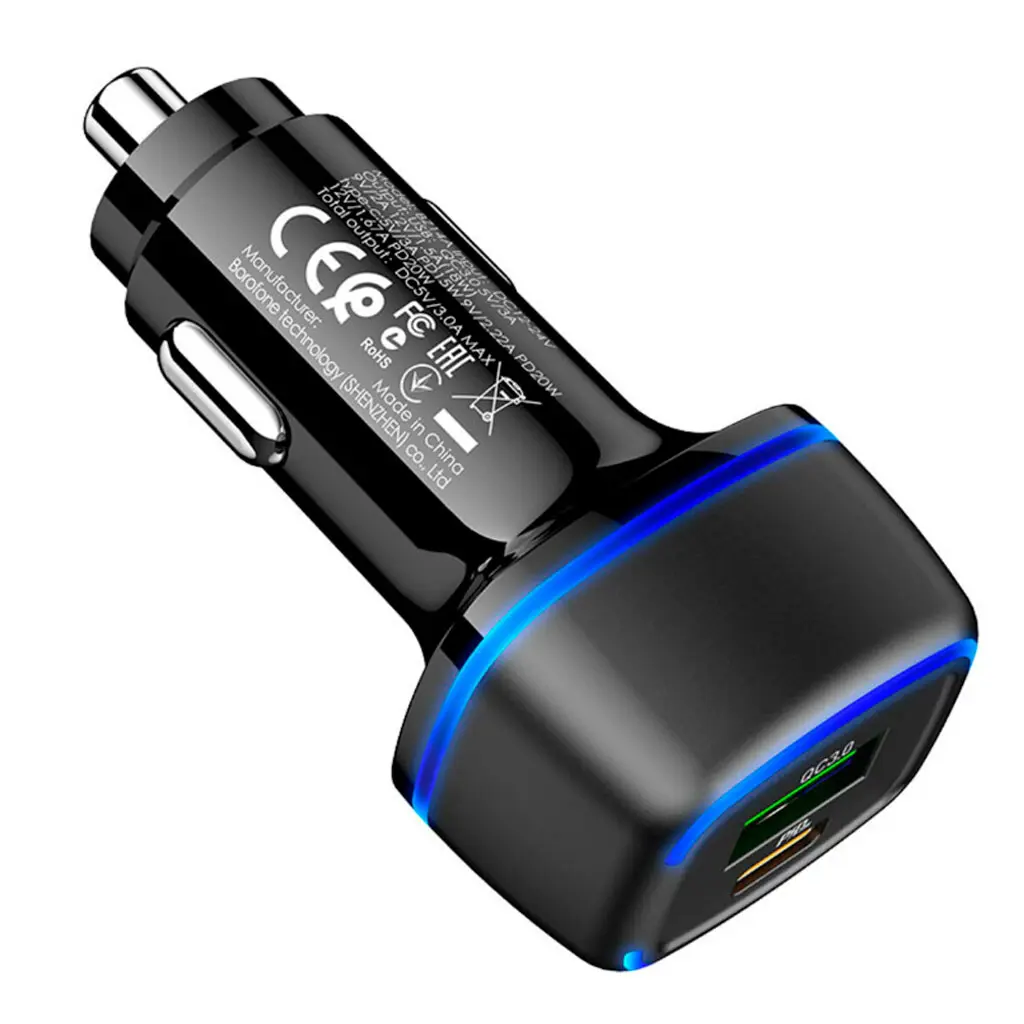 Автомобільне зарядне BOROFONE BZ14A Mercury PD20W QC3.0 USB-A USB-C 3A black), зображення 3
