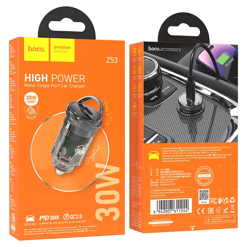 Автомобільне зарядне HOCO Z53 Type-C QC3.0 PD30W чорне), зображення 5 Автомобільне зарядне HOCO Z53 Type-C QC3.0 PD30W чорне), зображення 5