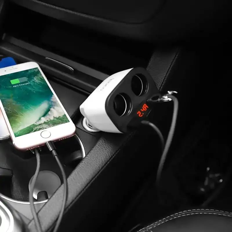 Автомобільне зарядне Hoco Z28 Power Ocean, 2LighterPlug, 160W, 2USB, 3.1A, LCD дисплей, White), зображення 4 Автомобільне зарядне Hoco Z28 Power Ocean, 2LighterPlug, 160W, 2USB, 3.1A, LCD дисплей, White), зображення 4