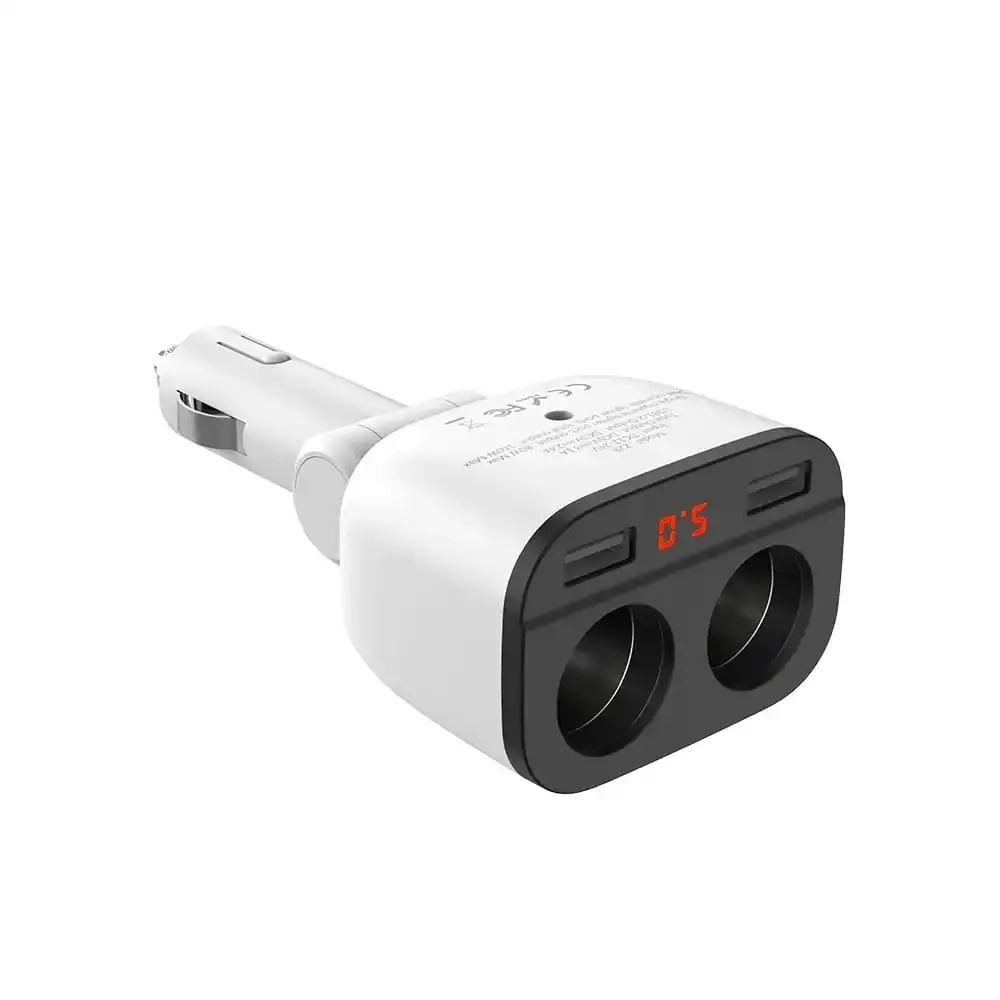 Автомобільне зарядне Hoco Z28 Power Ocean, 2LighterPlug, 160W, 2USB, 3.1A, LCD дисплей, White (зарядне має регульований кут нахилу, на дисплеї відображується бортова напруга автомобіля, зарядний струм, напруга заряду) від батарейки.com.ua