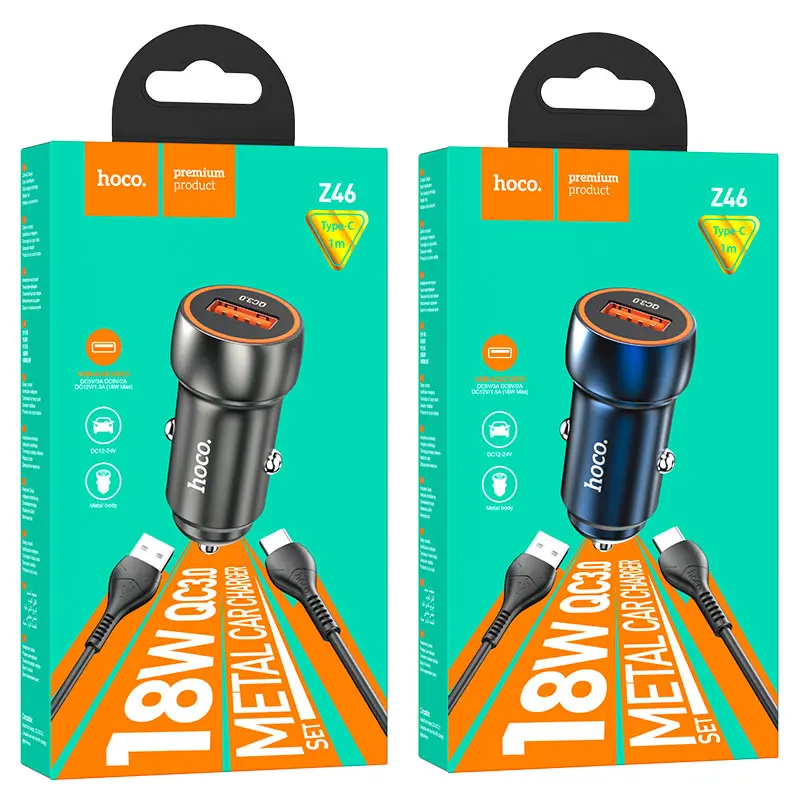 Автомобільне зарядне Hoco Z46 QC3.0 3.1А 18W (1USB) сірий), зображення 3