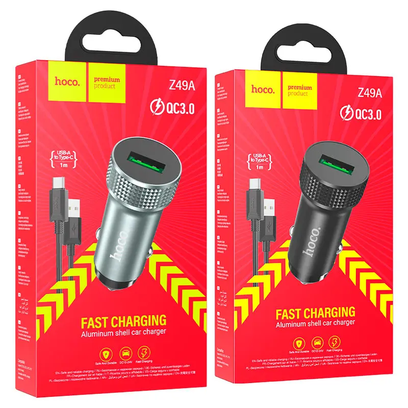 Автомобільне зарядне Hoco Z49A QC3.0 3А 18W (1USB) сірий), зображення 2
