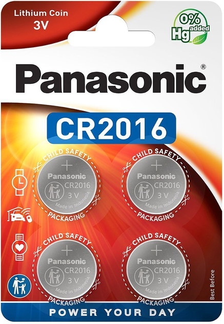 Літієва батарейка PANASONIC CR2016 Lithium 3V, 1x4 шт від батарейки.com.ua