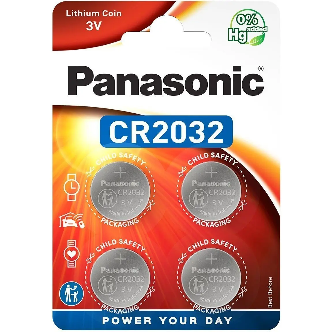 Батарейка літієва PANASONIC CR2032 Lithium, 3V, 1x4 шт - купити на батарейки.com.ua