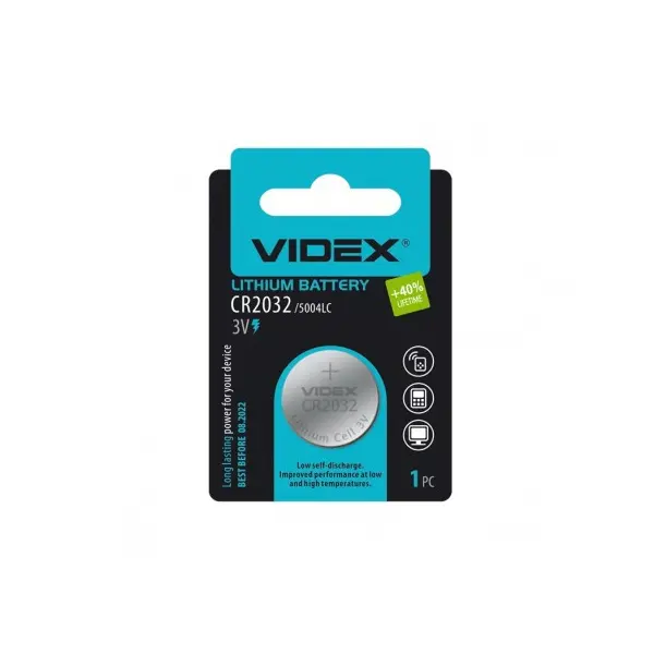 Батарейка літієва VIDEX CR 2032 / 1BL), зображення 2 Батарейка літієва VIDEX CR 2032 / 1BL), зображення 2