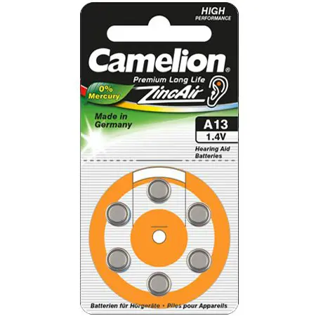 Батарейка в слуховий апарат CAMELION ZA13 6BL), зображення 2 Батарейка в слуховий апарат CAMELION ZA13 6BL), зображення 2