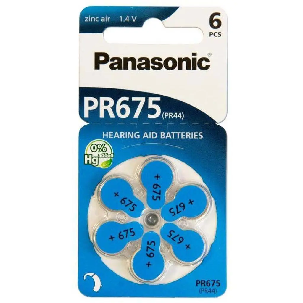 Батарейка в слуховий апарат PANASONIC Zinc Air PR 675, 6 шт - батарейки.com.ua