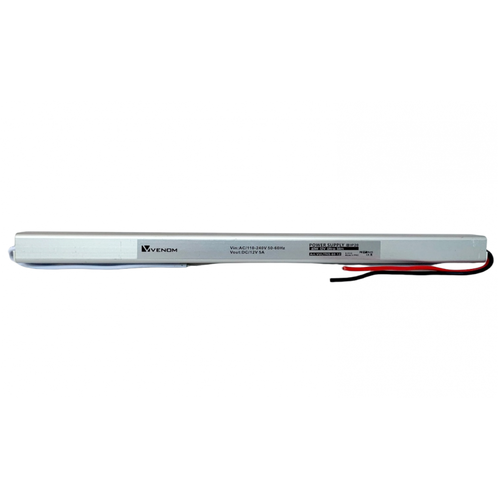 Блок живлення Venom VULTNS-60-12 220В 12V 5A 60W IP20 Ultra Slim пластиковий корпус), зображення 3 Блок живлення Venom VULTNS-60-12 220В 12V 5A 60W IP20 Ultra Slim пластиковий корпус), зображення 3