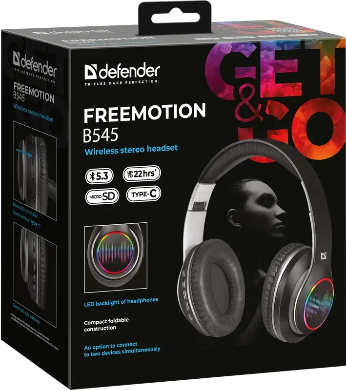 Bluetooth Навушники DEFENDER FreeMotion B545 black), зображення 8 Bluetooth Навушники DEFENDER FreeMotion B545 black), зображення 8