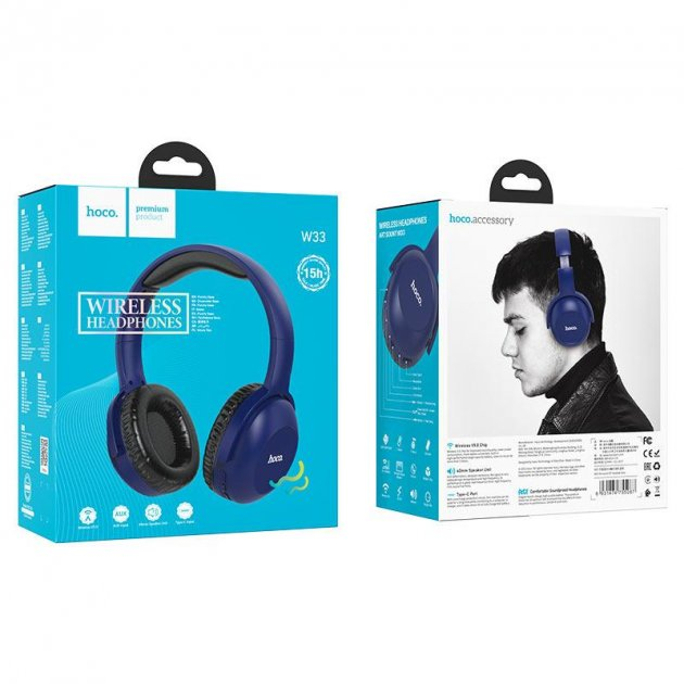 Bluetooth Навушники Hoco W33 V5.0 blue), зображення 4 Bluetooth Навушники Hoco W33 V5.0 blue), зображення 4