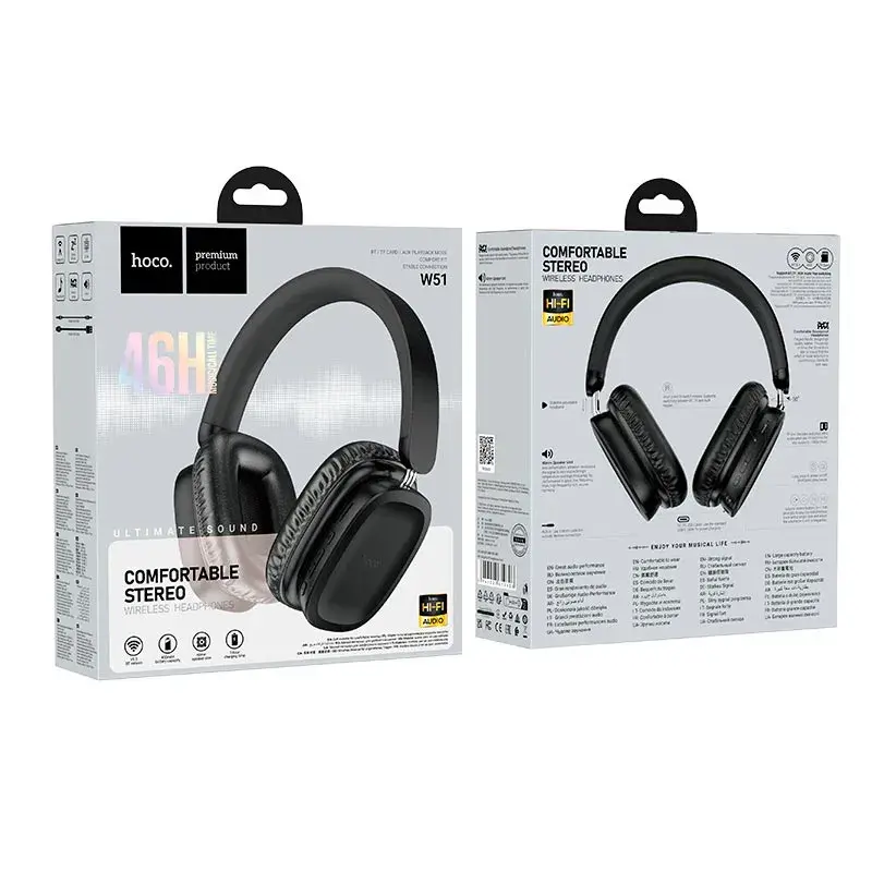 Bluetooth Навушники Hoco W51 V5.3 Чорний), зображення 4 Bluetooth Навушники Hoco W51 V5.3 Чорний), зображення 4