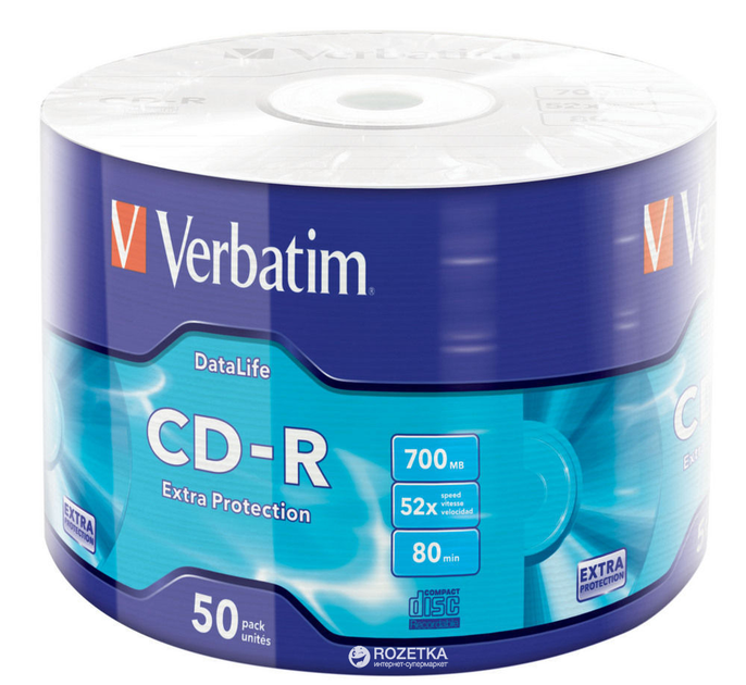 Диск VERBATIM CD-R 700Mb 52x Wrap 50 pcs 43787 від батарейки.com.ua