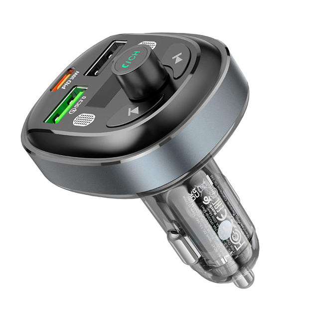 FM-модулятор BOROFONE BC47 Might PD30W QC3.0 USB-A, USB-C сірий), зображення 4 FM-модулятор BOROFONE BC47 Might PD30W QC3.0 USB-A, USB-C сірий), зображення 4