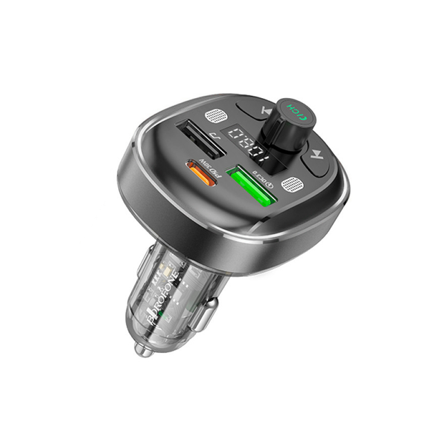 FM-модулятор BOROFONE BC47 Might PD30W QC3.0 USB-A, USB-C сірий), зображення 5 FM-модулятор BOROFONE BC47 Might PD30W QC3.0 USB-A, USB-C сірий), зображення 5