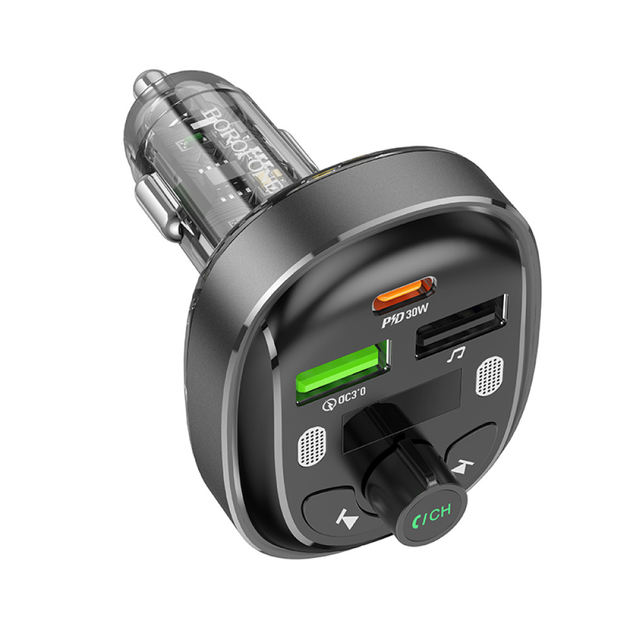 FM-модулятор BOROFONE BC47 Might PD30W QC3.0 USB-A, USB-C сірий), зображення 6 FM-модулятор BOROFONE BC47 Might PD30W QC3.0 USB-A, USB-C сірий), зображення 6