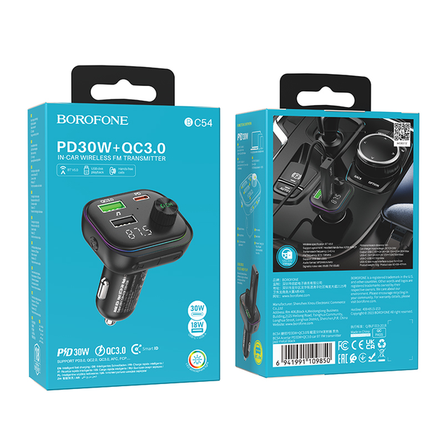 FM-модулятор BOROFONE BC54 PD30W QC3.0 18W Black), зображення 3 FM-модулятор BOROFONE BC54 PD30W QC3.0 18W Black), зображення 3