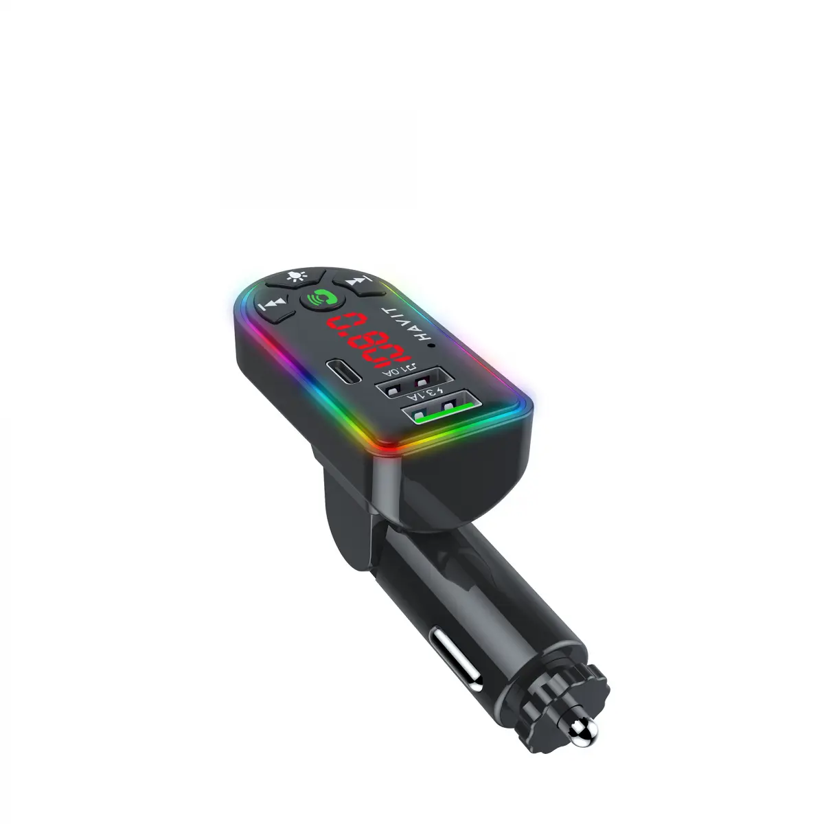 FM-модулятор HAVIT HV-FM813BT 2USB USB-C RGB Black), зображення 4