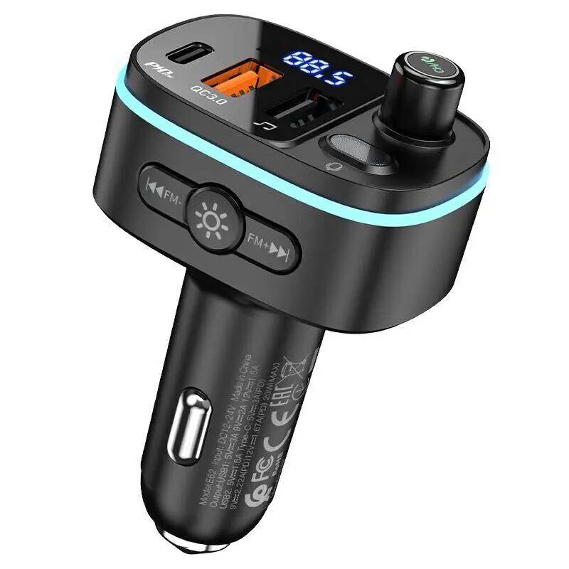 FM-модулятор HOCO E62 2USB PD20W QC3.0 bluetooth 5.0 чорний), зображення 7 FM-модулятор HOCO E62 2USB PD20W QC3.0 bluetooth 5.0 чорний), зображення 7