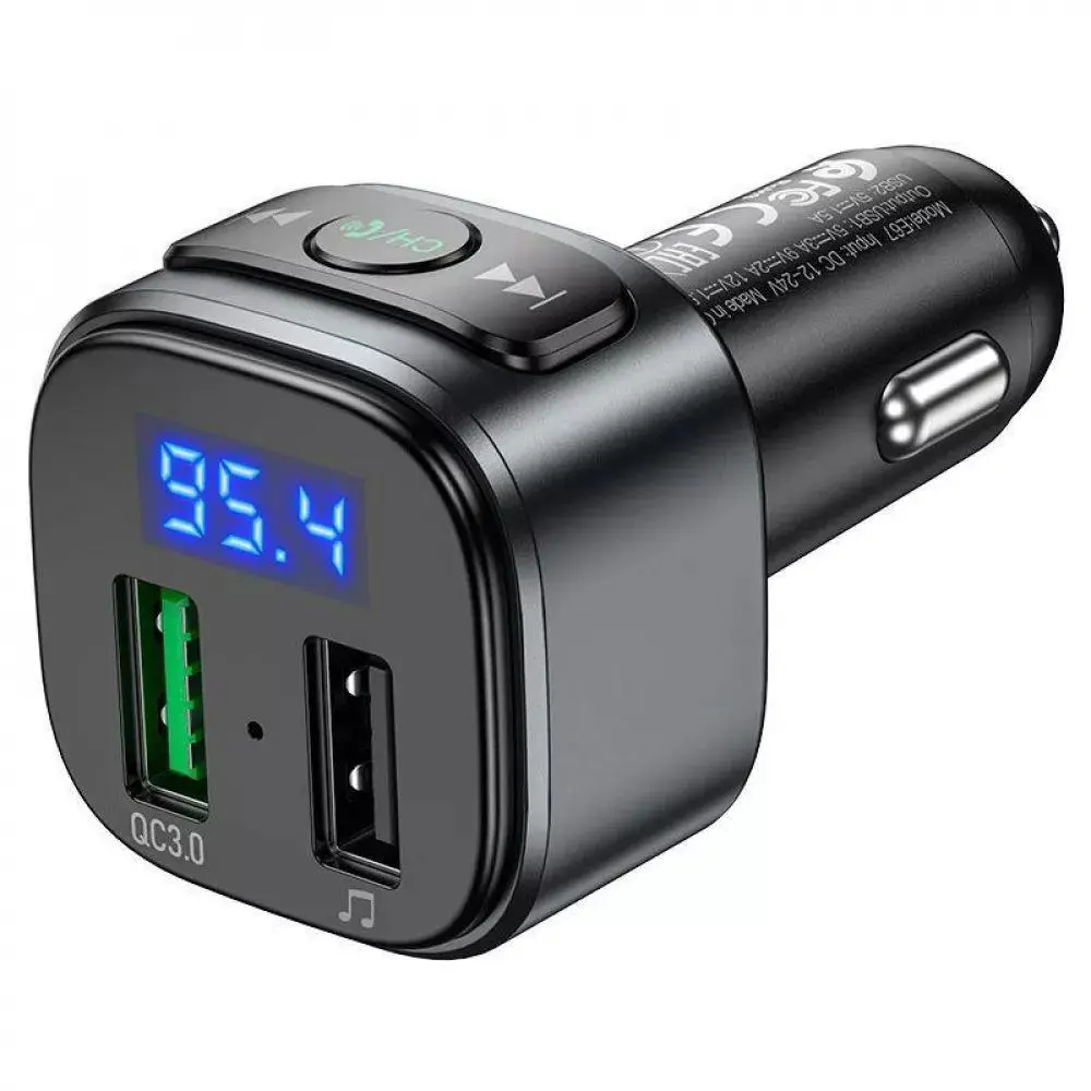 FM-модулятор HOCO E67 2USB QC3.0 BT5.0 black), зображення 2 FM-модулятор HOCO E67 2USB QC3.0 BT5.0 black), зображення 2