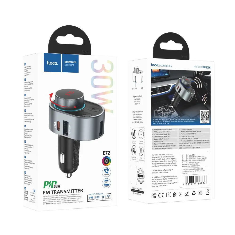 FM-модулятор HOCO E72 bluetooth QC PD30W), зображення 5