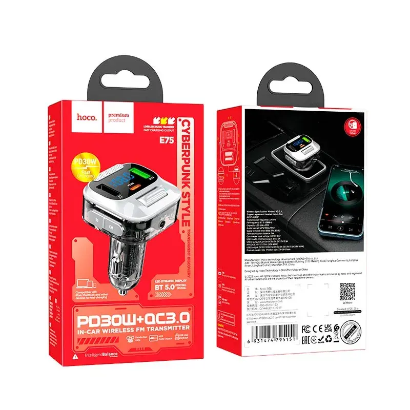 FM-модулятор HOCO E75 Bravery PD30W QC3.0 чорний), зображення 3 FM-модулятор HOCO E75 Bravery PD30W QC3.0 чорний), зображення 3