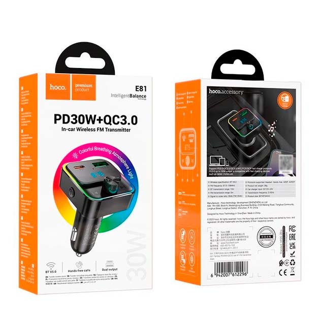 FM-модулятор HOCO E81 PD30W QC3.0 Black), зображення 3