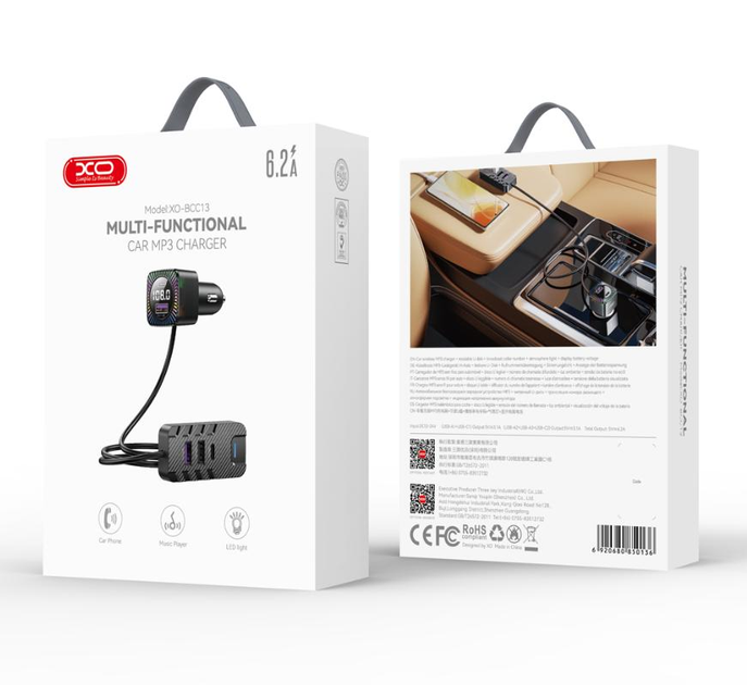 FM-модулятор XO BCC13 BТ Bluetooth 3USB, 2Type-C чорний), зображення 4 FM-модулятор XO BCC13 BТ Bluetooth 3USB, 2Type-C чорний), зображення 4
