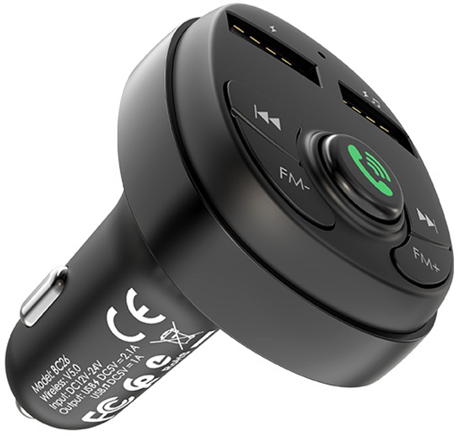 FM-модулятор+АЗУ BOROFONE BC26 2USB 2,1A Black), зображення 5 FM-модулятор+АЗУ BOROFONE BC26 2USB 2,1A Black), зображення 5