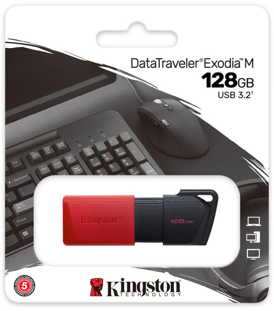 Флешка KINGSTON DataTraveler Exodia M 128 GB USB 3.2 Black/Red), зображення 6 Флешка KINGSTON DataTraveler Exodia M 128 GB USB 3.2 Black/Red), зображення 6