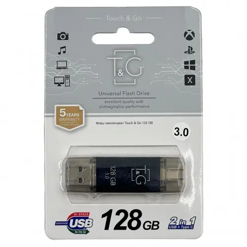Флешка T&G 009 128GB USB+Type-C 3,0 Star чорний), зображення 3 Флешка T&G 009 128GB USB+Type-C 3,0 Star чорний), зображення 3