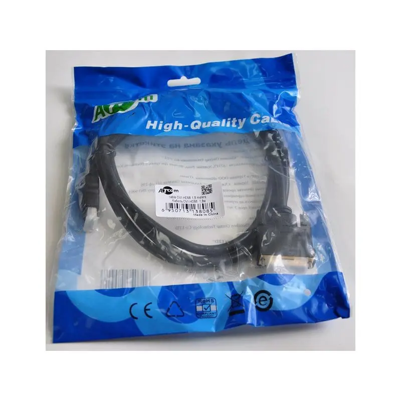 Кабель ATCOM DVI - HDMI 24pin 1.8m чорний 3808), зображення 4