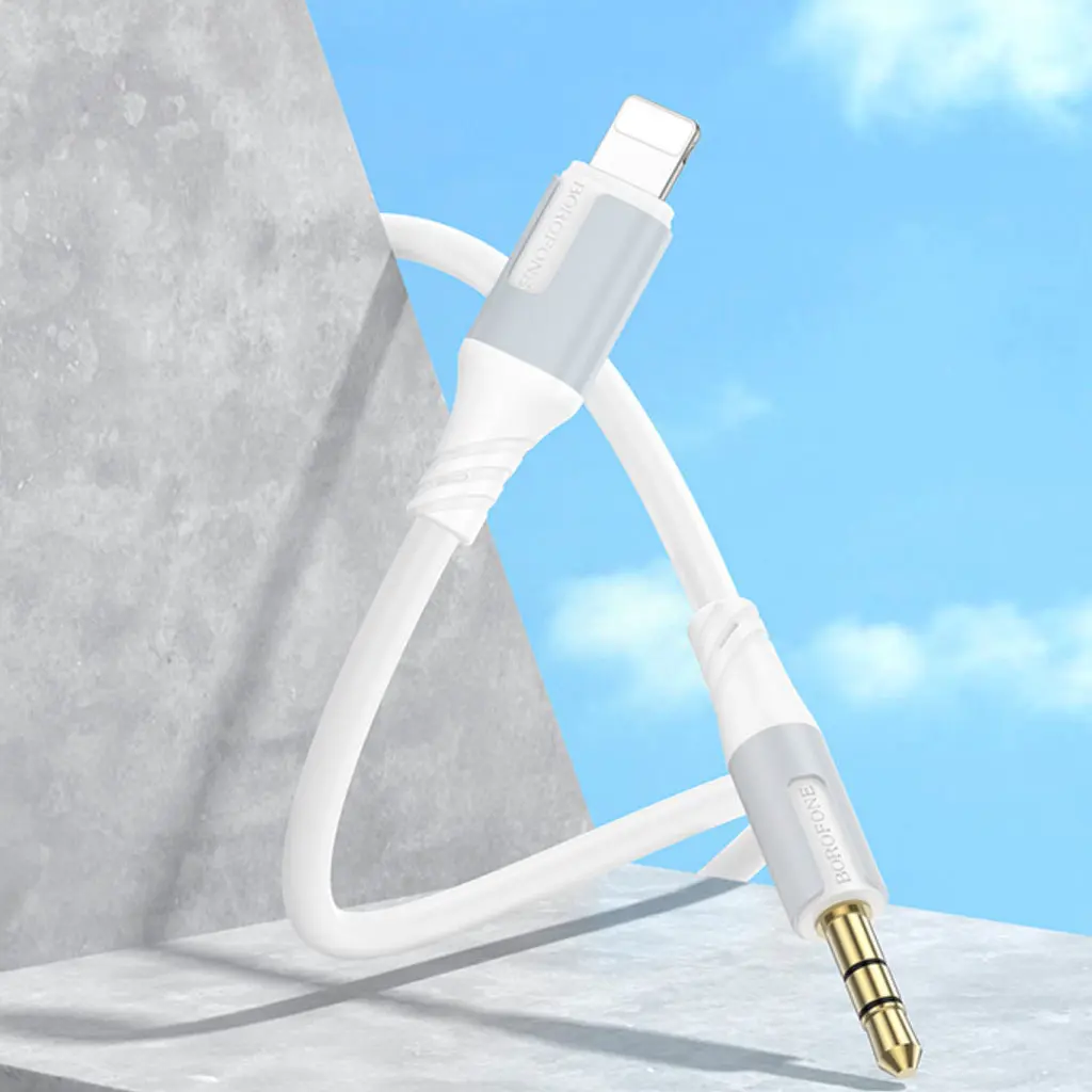 Кабель BOROFONE BL19 jack - lightning 1m white), зображення 5 Кабель BOROFONE BL19 jack - lightning 1m white), зображення 5
