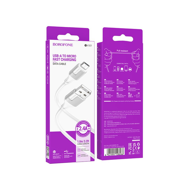 Кабель BOROFONE BX101 USB AM - Micro data 2,4A 1m білий), зображення 4