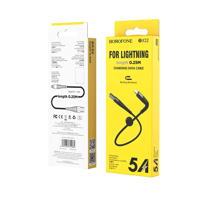 Кабель BOROFONE BX32 USB - Lightning (iPhone) 2.4A 0,25m nylon aluminum black), зображення 6