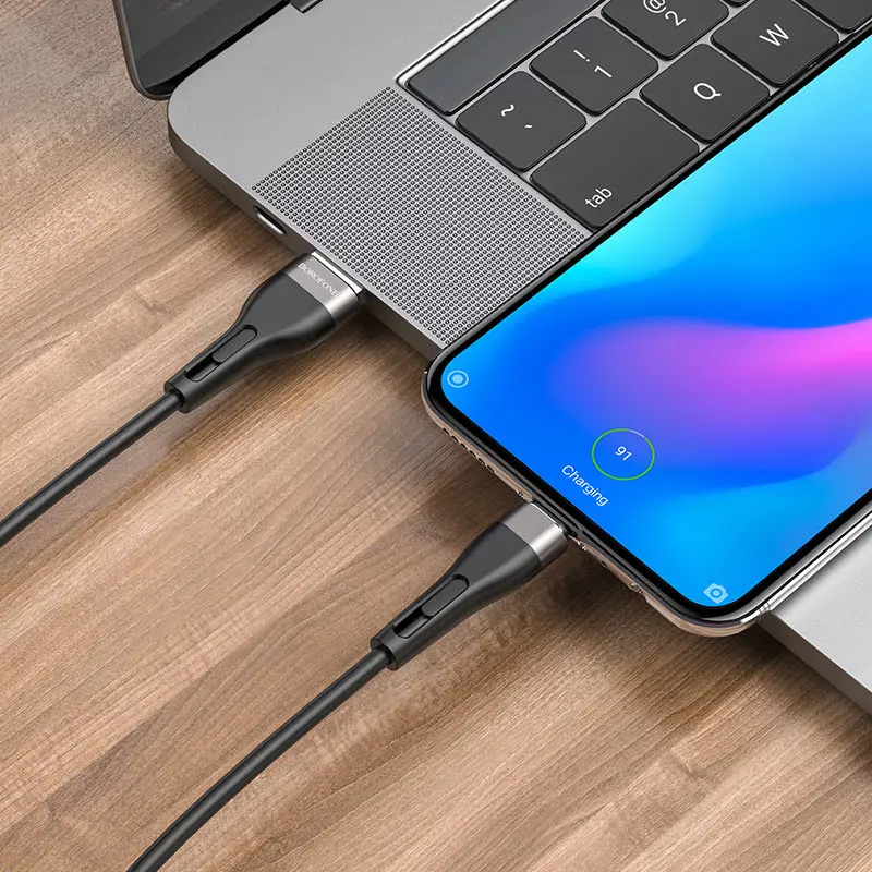 Кабель BOROFONE BX46 USB - Type-C 3A 1m silicone black), зображення 5 Кабель BOROFONE BX46 USB - Type-C 3A 1m silicone black), зображення 5