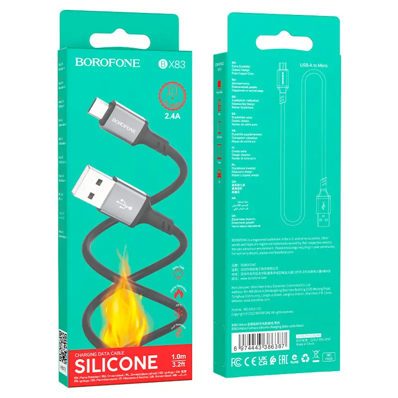 Кабель BOROFONE BX83 USB - Micro 2.4A 1m чорний), зображення 3