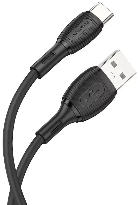Кабель BOROFONE BX86 USB - Type-C 3A 1m silicone чорний), зображення 4 Кабель BOROFONE BX86 USB - Type-C 3A 1m silicone чорний), зображення 4