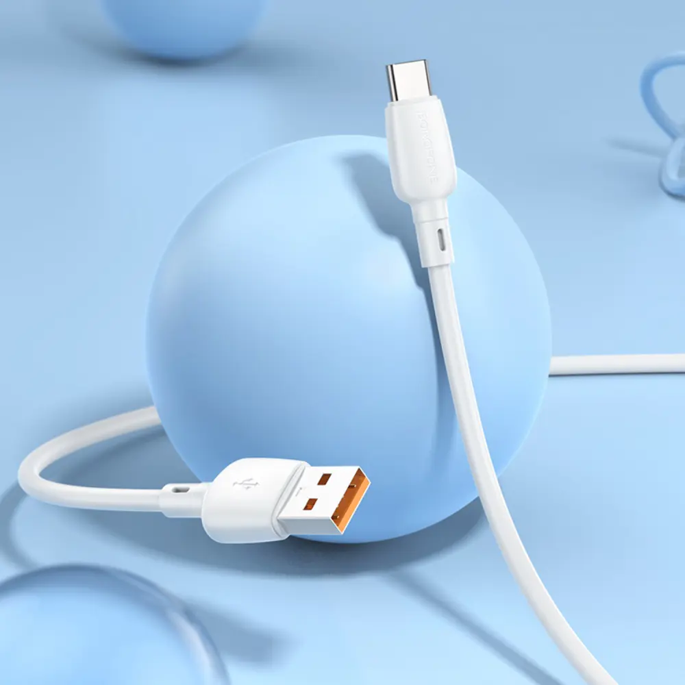 Кабель BOROFONE BX93 USB AM - Type-C 100W 6A 0,25m білий), зображення 3 Кабель BOROFONE BX93 USB AM - Type-C 100W 6A 0,25m білий), зображення 3