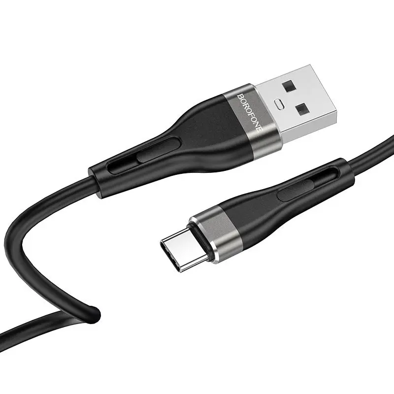 Кабель BOROFONE BX46 USB - Type-C 3A 1m silicone black), зображення 2 Кабель BOROFONE BX46 USB - Type-C 3A 1m silicone black), зображення 2