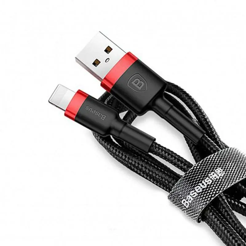 Кабель Baseus CALKLF-B19 USB AM - lightning 2.4A 1m Black-red), зображення 3