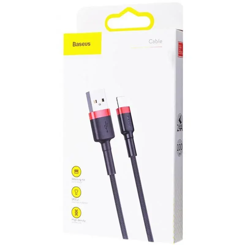Кабель Baseus CALKLF-B19 USB AM - lightning 2.4A 1m Black-red), зображення 4