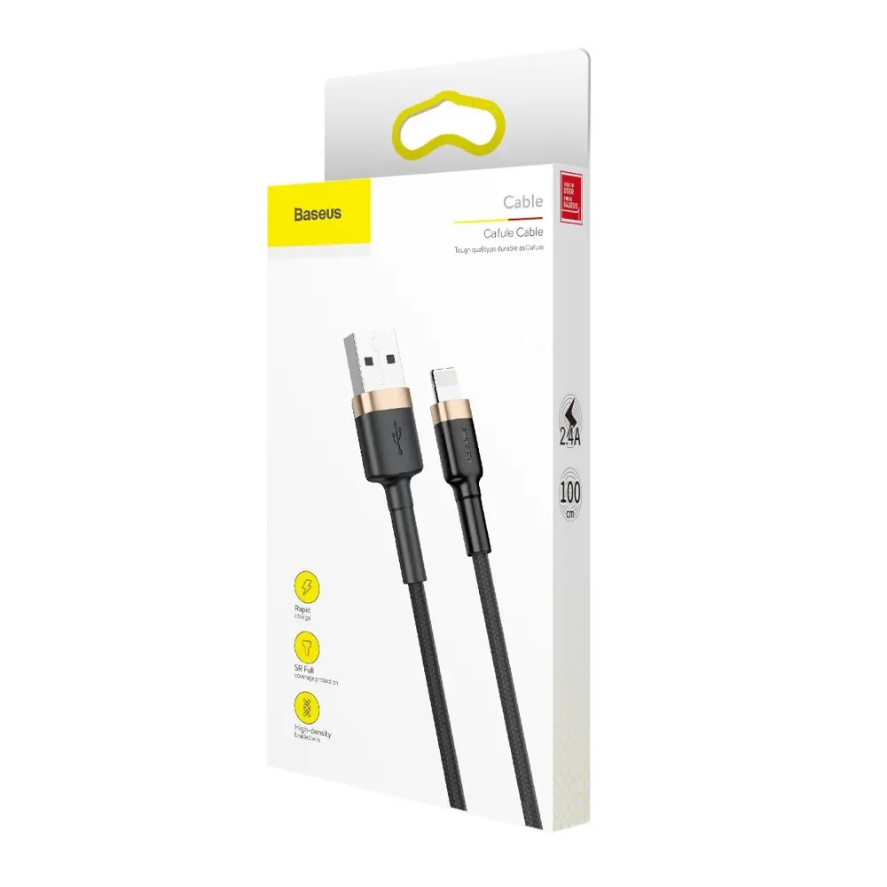 Кабель Baseus USB AM - lightning Cafule CALKLF-BV1 2,4A 1m.Black-gold), зображення 5