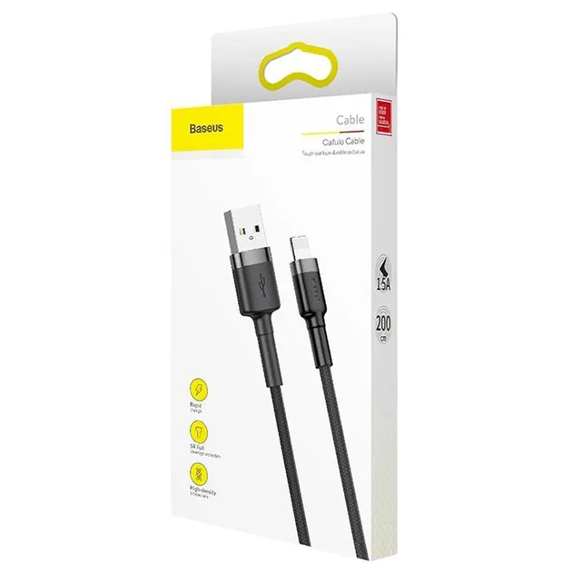 Кабель Baseus USB AM - lightning Cafule CALKLF-CG1 2A 2m Black+grey), зображення 3 Кабель Baseus USB AM - lightning Cafule CALKLF-CG1 2A 2m Black+grey), зображення 3