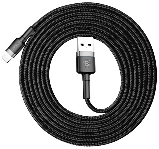 Кабель Baseus USB AM - lightning Cafule CALKLF-CG1 2A 2m Black+grey), зображення 4 Кабель Baseus USB AM - lightning Cafule CALKLF-CG1 2A 2m Black+grey), зображення 4