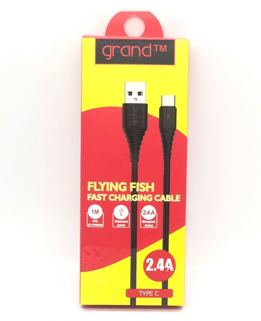 Кабель Grand GC-C01 USB - Type C 2.4A black), зображення 4 Кабель Grand GC-C01 USB - Type C 2.4A black), зображення 4
