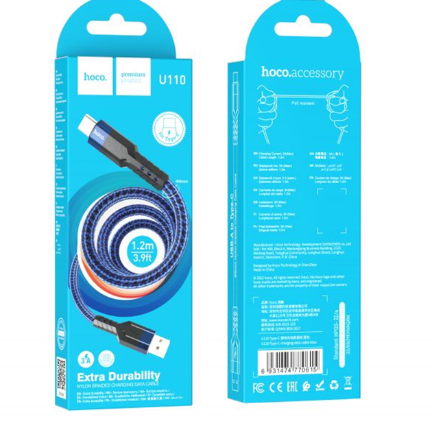 Кабель HOCO U110 USB - Type C 2,4A 1.2м Blue), зображення 3 Кабель HOCO U110 USB - Type C 2,4A 1.2м Blue), зображення 3