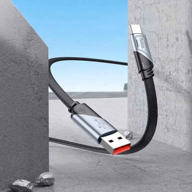 Кабель HOCO U119 USB AM - Type-C 5A 1.2м нейлонове оплетення алюмінієві роз'єми чорний), зображення 6