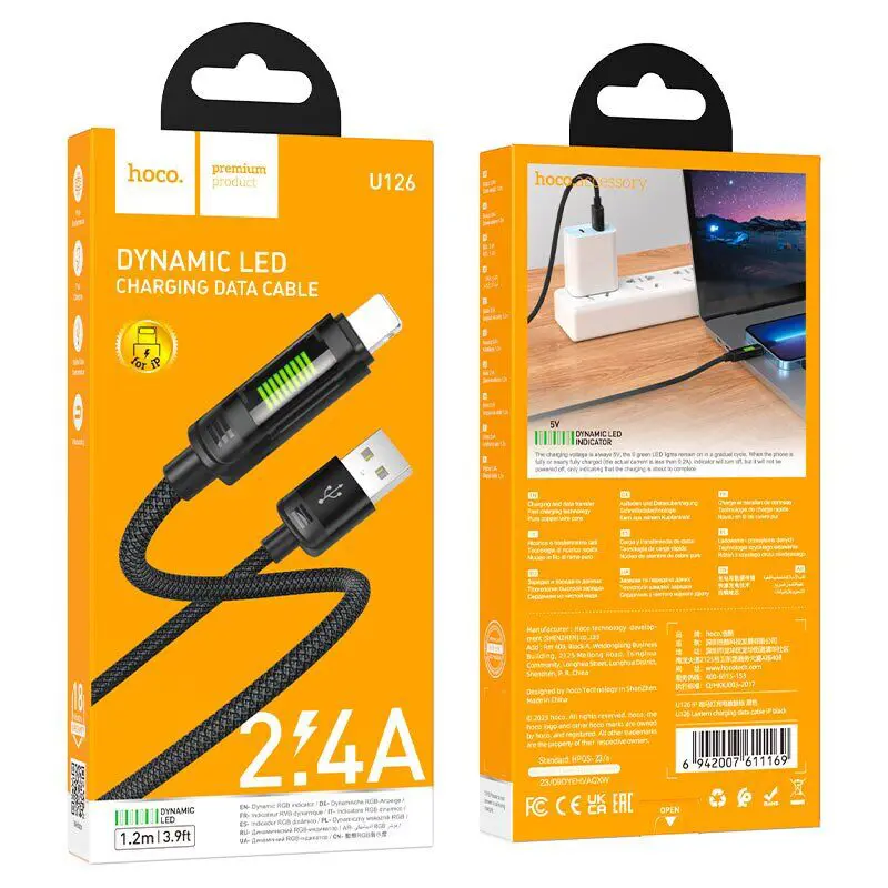 Кабель HOCO U126 USB - lightning (iPhone) 2,4A 1.2m чорний), зображення 5