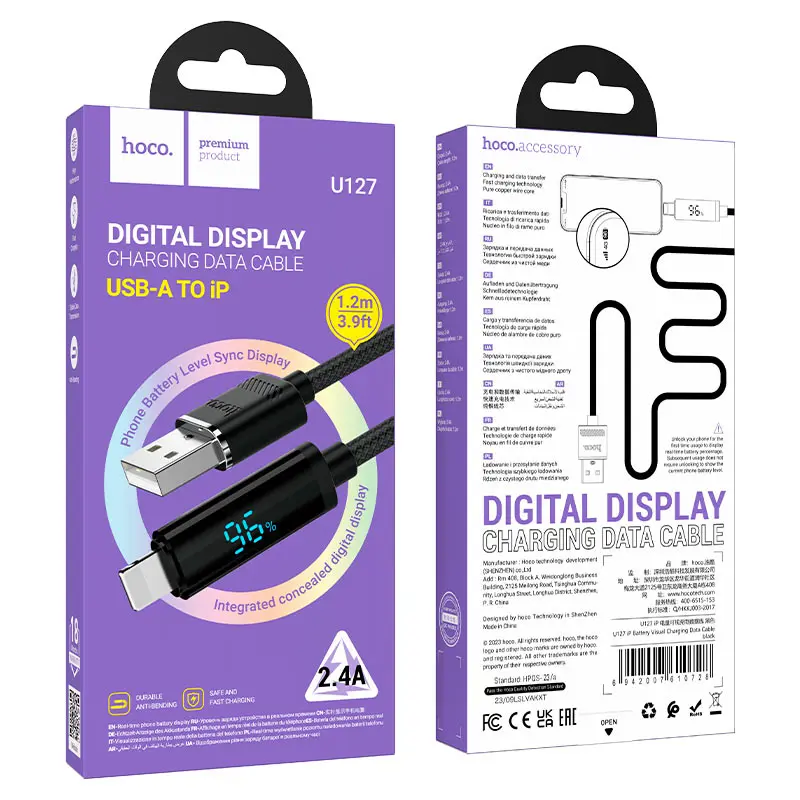 Кабель HOCO U127 USB - lightning (iPhone) 2,4A 1.2m чорний), зображення 5