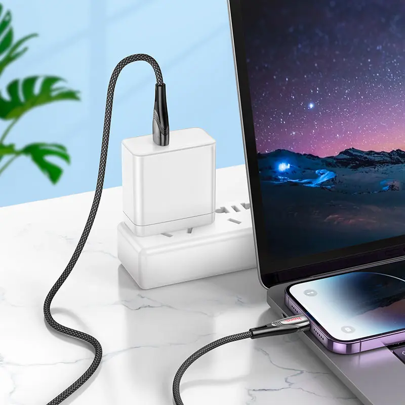 Кабель HOCO U133 USB - lightning 2.4A 1.2м чорний), зображення 4 Кабель HOCO U133 USB - lightning 2.4A 1.2м чорний), зображення 4